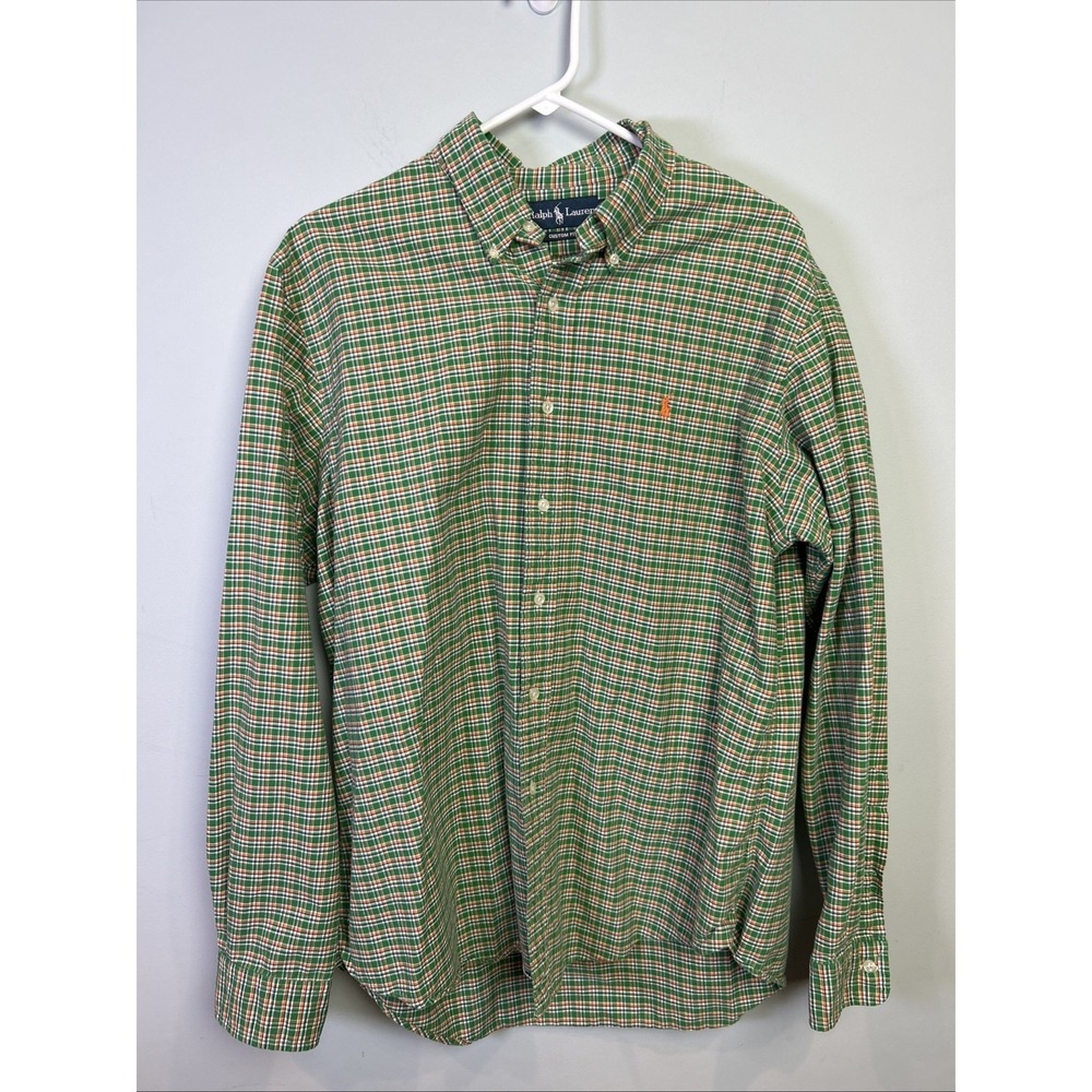 Ralph Lauren Plaid Button Down Shirt Custom Fit Long Sleeve XL Orange Polo Horse